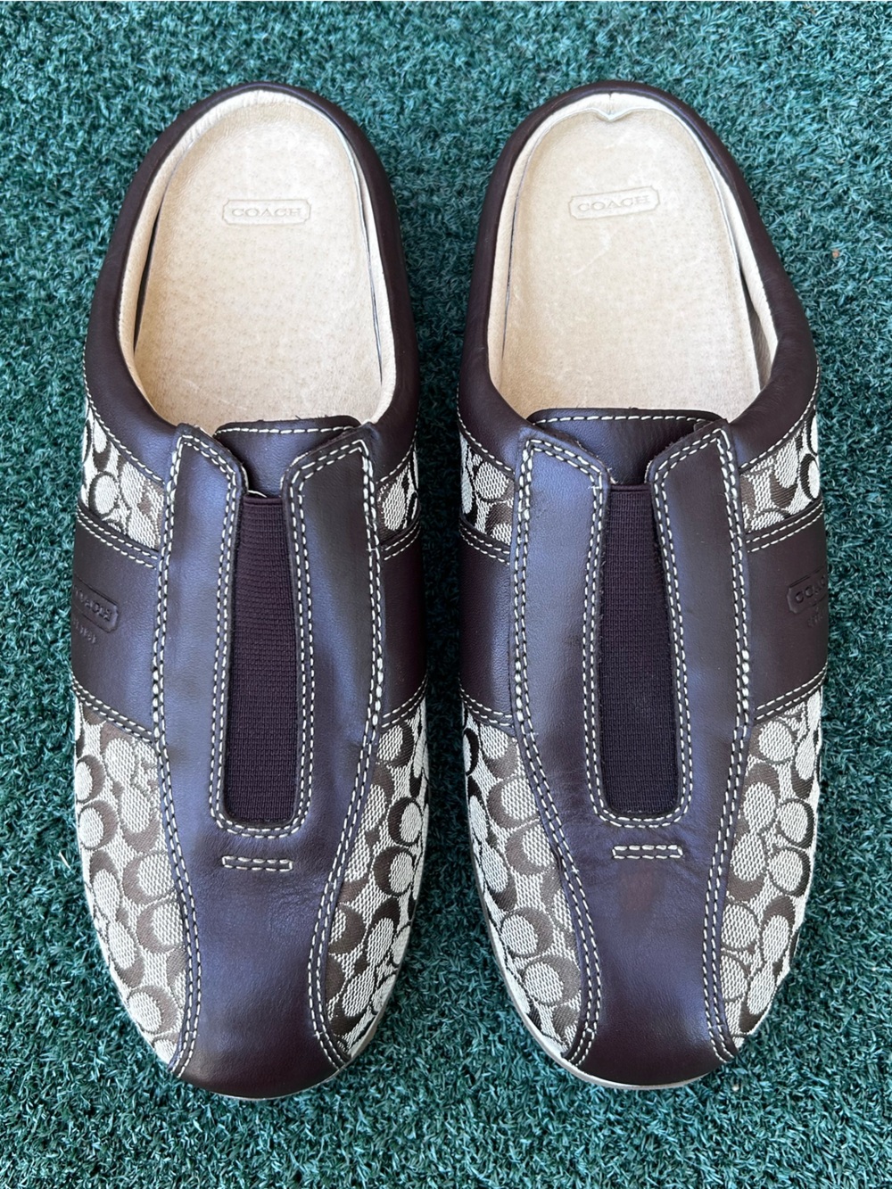 Coach Vintage Nadia Mule Sneaker Signature Monogram Canvas Leather Brown 10